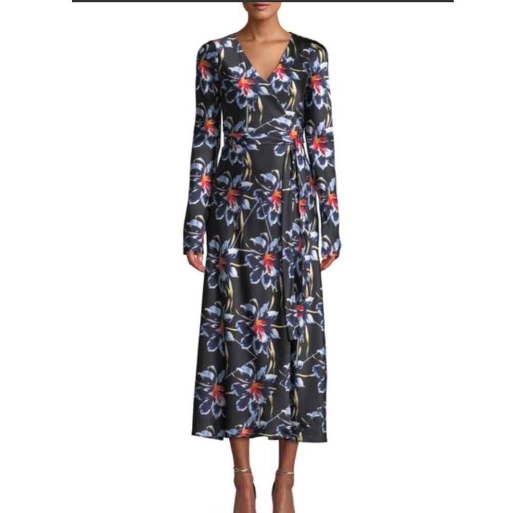 Diane von Furstenberg DVF Tilly  Floral Wrap Maxi Dress Black Floral L/S Size 2